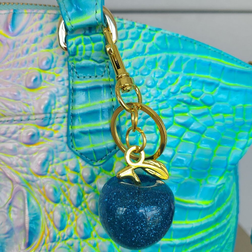 Blue Apple Purse Charm and Key Ring Sparkly - Picture 5 of 8